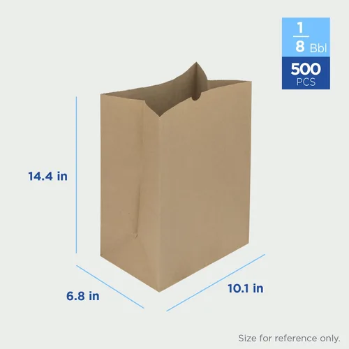 Vista 2 de Karat 1/8 Barrel Brown Kraft Paper Grocery Bags, 10.1x6.8x14.4 in, 500ct