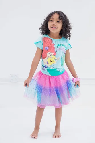 Vista 6 de Disney Princess Moana Frozen - Conjunto de 3 piezas de camiseta de tul con falda de malla y coletero para niñas pequeñas y grandes