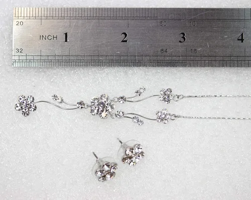 Vista 4 de Faship Precioso Rhinestone Cristal Floral Collar Pendientes Conjunto
