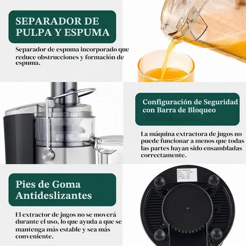 Vista 7 de Máquinas exprimidoras centrífugas de canal de alimentación de 2.8 pulgadas de ancho para verduras y frutas enteras, extractor de jugo de doble