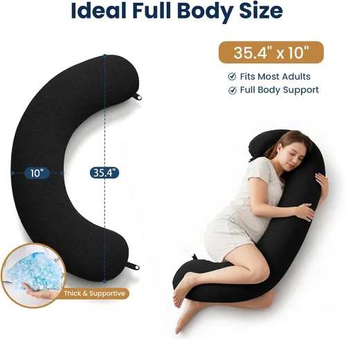 Vista 2 de TranquilRelax Almohada corporal en forma de C para dormir de lado, almohada larga de espuma viscoelástica para piernas, cadera y espalda, funda Negro