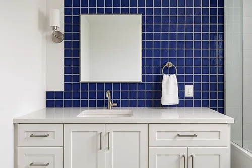 Vista 7 de Tenedos Azulejo de mosaico de porcelana con patrón cuadrado azul cobalto de alta calidad de 2 x 2 pulgadas (no se pega ni se pega) para cocina