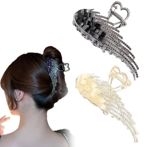 Vista 5 de BeeGift Pinza para el cabello, cristal negro, metal, pinza para el pelo para mujeres con cabello más delgado, grueso, sujeción fuerte, accesorio