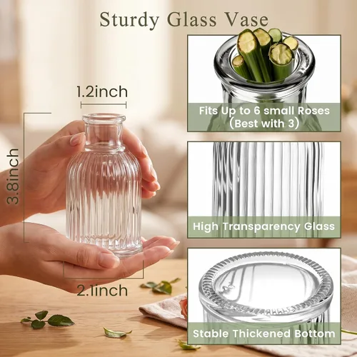 Vista 2 de DOMESTAR - 16 jarrones pequeños de 3.8 pulgadas para flores Florero de cristal para centros de mesa, recepción de boda, decoración moderna