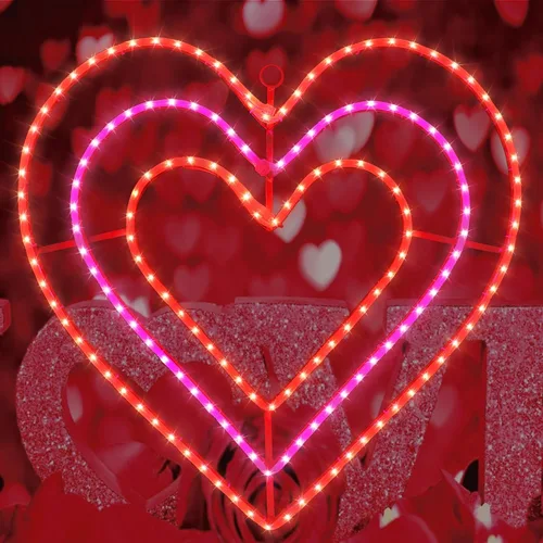 Vista 10 de Decoración de silueta de ventana de corazón rojo iluminado 50L para el día de San Valentín, corazón de luces de San Valentín Corazón rojo de 50 LED