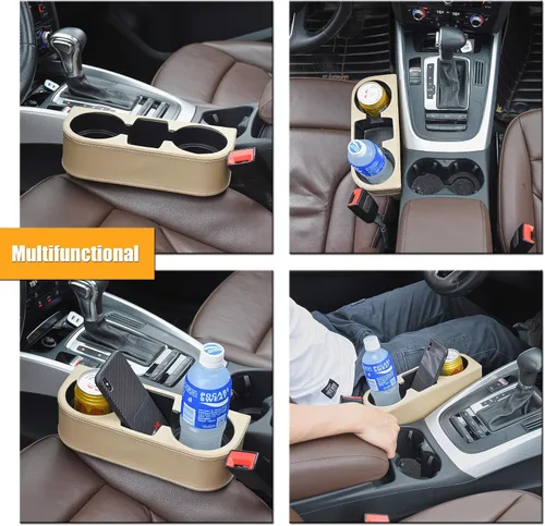Vista 5 de BEIGE Organizador Multifuncional de Portavasos para Automóvil Organizador de Asiento de Automóvil Rellenador de Espacios Almacenamiento de Botellas