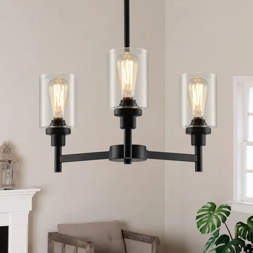 Vista 18 de Candelabros rústicos de madera falsa de 3 luces para comedor con cubierta de vidrio transparente