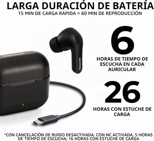 Vista 6 de Panasonic ErgoFit - Auriculares inalámbricos con cancelación de ruido, auriculares intrauditivos con graves potentes XBS, Bluetooth 5.3, estuche