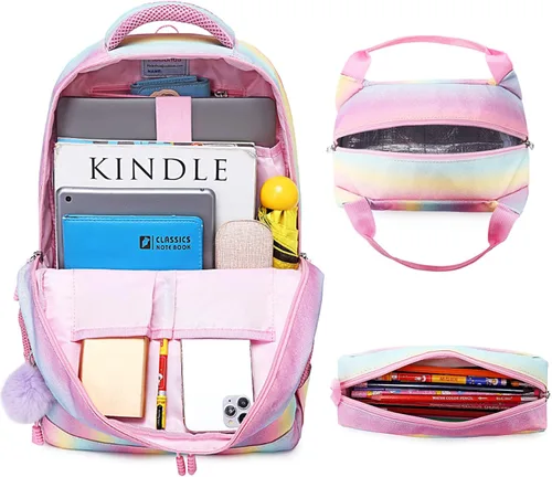 Vista 7 de Meisohua Mochilas escolares para niñas, mochila de unicornio con bolsa de almuerzo y estuche para lápices, juego de bolsas escolares 3 en 1