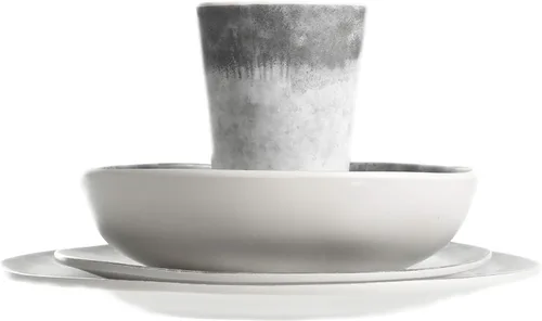 Vista 3 de [Usado] Gibson Home Granite Organic Round Melamina Juego de vajilla para cuatro personas (16 unidades), mármol