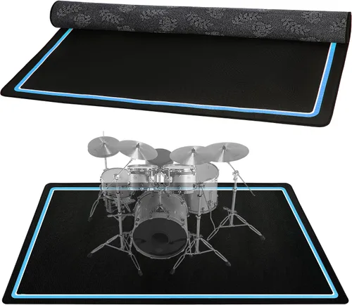 Vista 10 de Alfombra de batería de 4 pies x 5 pies, alfombra musical con parte inferior antideslizante, almohadillas eléctricas insonorizadas para bateristas