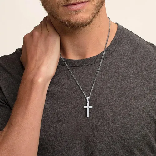 Vista 6 de XUANPAI Collar de cruz, collar con colgante de cruz grabable personalizado, joyería de Pascua, regalos de cumpleaños cristianos para hombres