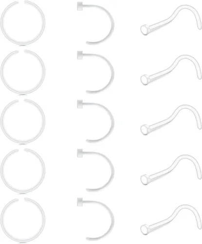 Vista 7 de JFORYOU Anillo de nariz acrílico transparente de 0.71 a 0.78 onzas (0.63-0.71 oz), joyería para el cuerpo para hombres y mujeres
