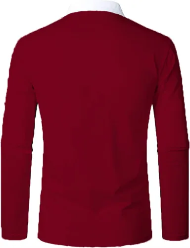 Vista 2 de Polo de manga larga para hombre, cuello con cremallera, casual, para negocios, camiseta de entrenamiento acanalada