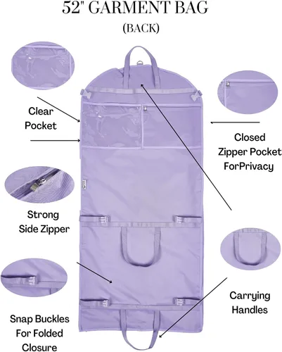 Vista 6 de Bolsa de ropa colgante impermeable con bolsa de accesorios bolsa de ropa de lujo de 52 pulgadas con refuerzo 4 bolsillos y cremallera lateral