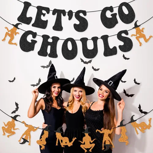 Vista 4 de Guirnalda de carteles de Let's Go Ghouls para decoraciones de despedida de soltera de Halloween