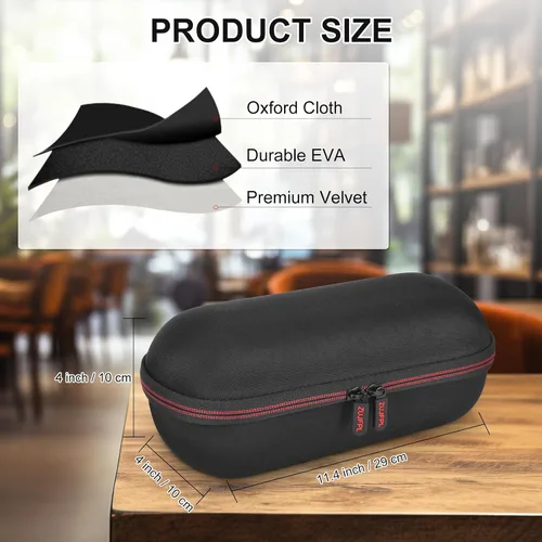 Vista 4 de Funda portátil para altavoz JBL Pulse 5, bolsa de transporte dura, funda de viaje impermeable con correa para el hombro y asa - negro