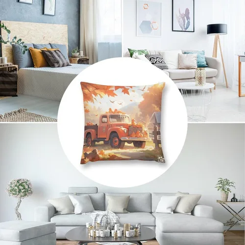 Vista 5 de Funda de cojín decorativa de árbol de arce y camión de Acción de Gracias, otoño, Acción de Gracias, calabaza, fundas de cojín cuadradas suaves