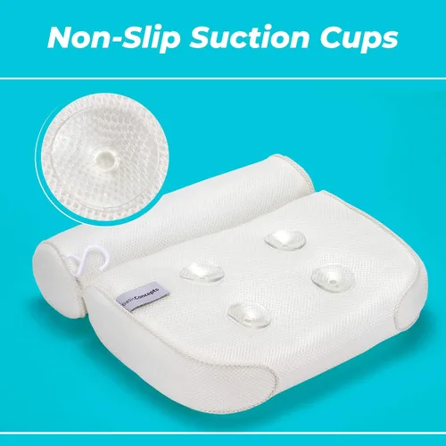 Vista 3 de BASIC CONCEPTS Almohada de bañera para soporte de cuello y espalda con gancho de secado, almohada de bañera reposacabezas lavable a máquina