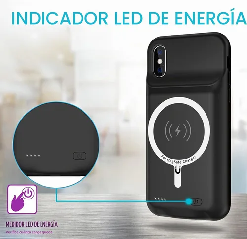 Vista 3 de Funda de batería para iPhone X/XS, 10000 mAh de alta capacidad, recargable, portátil, extendida, carga inalámbrica, compatible con iPhone X/XS/10