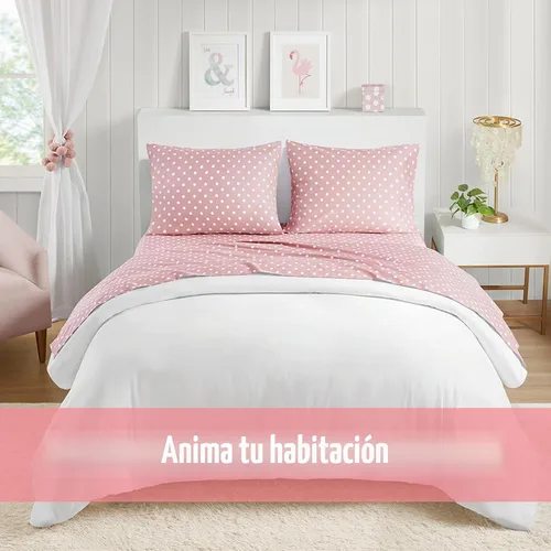 Vista 7 de Intelligent Design - Juego de sábanas para niños, 100 % algodón, 3 piezas, color rosa Polka Dot Sheets for Girls, Breathable All Season Bed Set
