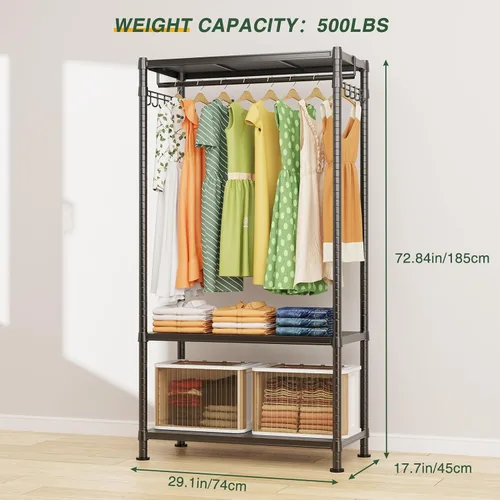 Vista 3 de LEHOM G1 Perchero resistente de ropa, perchero enrollable de 3 niveles para colgar ropa, perchero ajustable de alambre con estantes