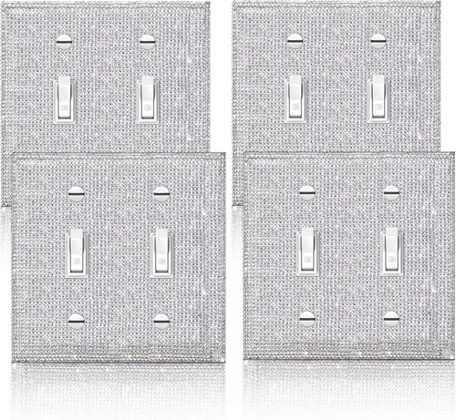 Vista 11 de 4 Piezas Cubiertas de Tomacorriente con Diamantes de Imitación Plateados Brillantes Placa de Pared 1 Gang Toggle Cubierta de Interruptor de Luz