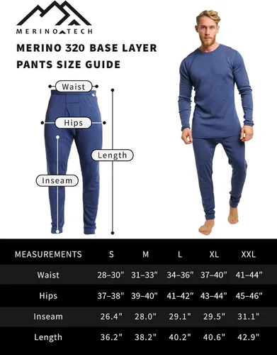 Vista 7 de Merino Wool Base Layer Mens - 320 Heavyweight Bottom Pants 100% Merino Wool Thermal Underwear Long Johns
