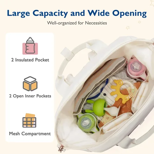 Vista 2 de mommore Mochila para pañales, bolsa de bebé grande para niñas y niños, bolsa de pañales convertible con cambiador, bolsillos aislados, hebillas