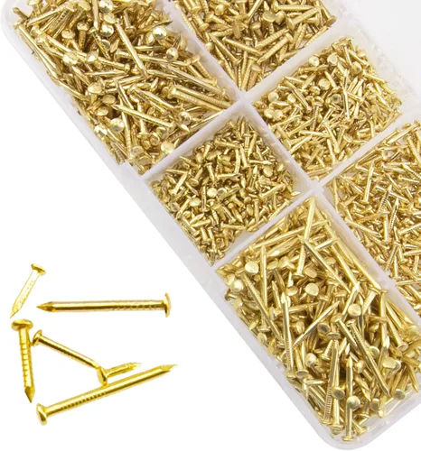 Vista 4 de 1200Pcs Clavos Pequeños de Acero al Carbon Chapados en Latón para Madera DIY Micro Mini Clavos M1.2/1.5 Kit de Surtido 6 Tamaños
