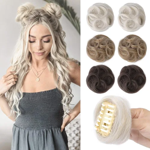 Vista 52 de REECHO Space Bun Hair Pieces, 2 piezas de mini clips de garra en moños desordenados y orejas de gato, extensiones de moño de cabello falso HB001