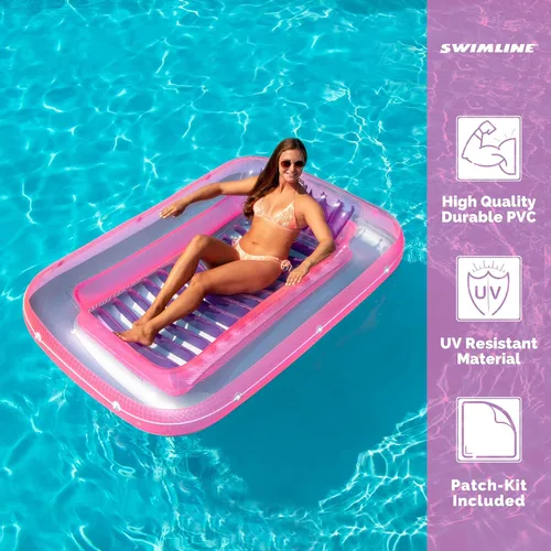 Vista 6 de SWIMLINE Original Suntan Tub Series - Flotador flotante inflable clásico Tumbona híbrida personal para piscina Almohada ajustable Relleno