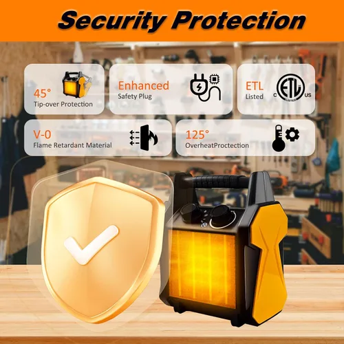 Vista 2 de Buyplus Calentador para exteriores, calentador de patio de 1500 W para garaje, calentadores de espacio eléctricos portátiles con protección contra