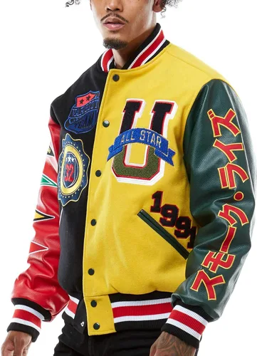 Vista 2 de Smoke Rise Chaqueta unisex All Star Varsity Hipster Urban NYC Utility ropa de exterior, chaqueta de piel y chaqueta Melton de lana