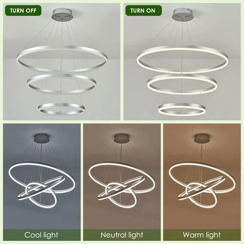 Vista 75 de Benkut Lámpara de Araña de Anillo LED Moderna Negra para Comedor, Lámpara de Araña de Techo Circular Empotrada Regulable con Control Remoto
