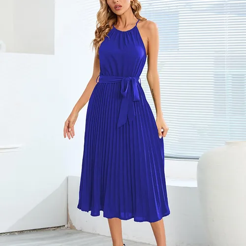 Vista 4 de Fragarn Going Out Outfits for Women, Fashion Womens Loose Sexy Color Spaghetti Strap Sleeveless Pleated Dress