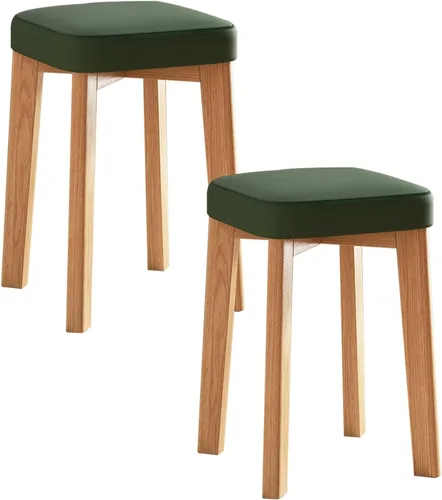 Vista 18 de JKGHK Dining Chairs, Cushioned Backless Bar Kitchen Chairs, Stackable Wooden Nesting Stool, Leather Room Stool, for Home, Office, Dining Room Gris