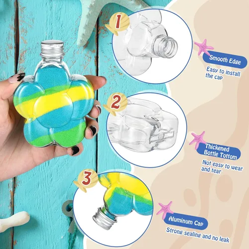 Vista 3 de Hsei 50 botellas de plástico para arte de arena y 5 mini embudos, botellas redondas transparentes de poción, tarros de dulces para licor, decoración