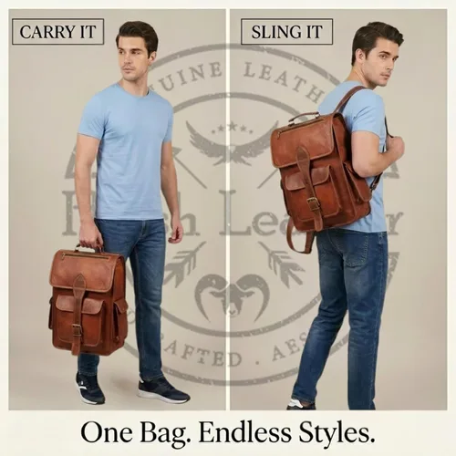 Vista 6 de Mochila para portátil de cuero genuino de grano superior para hombres y mujeres, mochila vintage hecha a mano, mochila de viaje, regalo para hombres