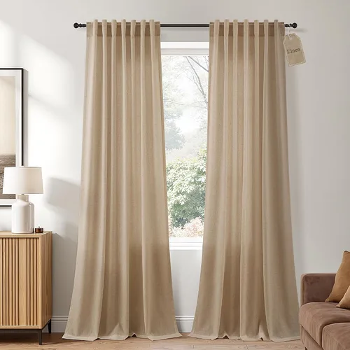 Vista 18 de Naturoom Cortinas de lino de 96 pulgadas de largo y 8 pies para sala de Crema Beige