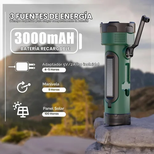 Vista 5 de ROCAM Radio meteorológica NOAA con linterna de manivela y energía