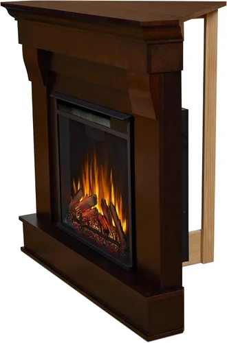 Vista 6 de Real Flame 5950E - Chimenea eléctrica esquinera Chateau, pequeña, color nogal oscuro.