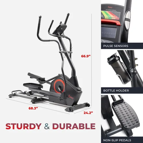 Vista 6 de Sunny Health & Fitness Elliptical Exercise Machine, Silent Elliptical Training with Pulse Sensor, Adjustable Resistance and Long Stride Fully Body