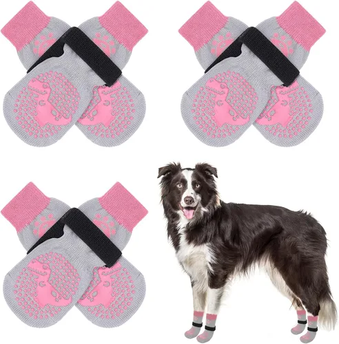 Vista 14 de SCENEREAL 6 piezas de calcetines antideslizantes para perros para prevenir lamido de patas para pavimento caliente/frío, calcetines de agarre