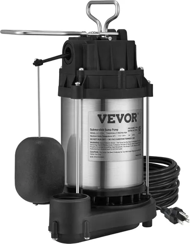 Vista 10 de VEVOR Bomba de sumidero sumergible de 1/2 HP, bomba de sumidero con superficie de acero inoxidable, cable de alimentación de 10 pies, descarga NPT