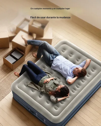 Vista 7 de iDOO Colchón de aire Queen con bomba incorporada, cama inflable elevada de Top Gris & Azul Marino