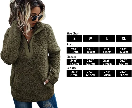Vista 6 de AQOTHES Sudadera suelta casual con cremallera y bolsillos de forro polar Sherpa para mujer