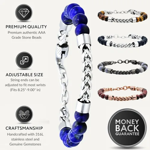 Vista 4 de Blackjack Jewelry - Pulsera de cuentas de acero inoxidable con eslabones Franco para hombre, genuina
