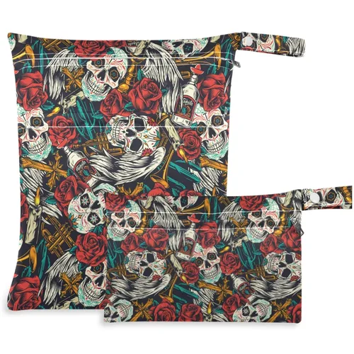 Vista 9 de 2 bolsas húmedas con estampado 3D de piel de serpiente con bolsillos con cremallera, lavable, reutilizable, espaciosa, bolsa de pañales para viajes