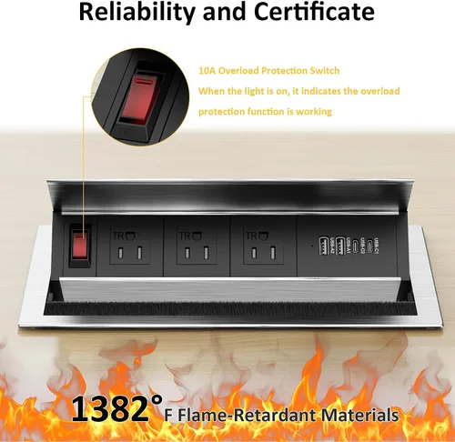 Vista 5 de Kungfuking Regleta de alimentación empotrable con USB C PD 30W, mesa de conferencias, caja de conectividad giratoria con interruptor y carcasa